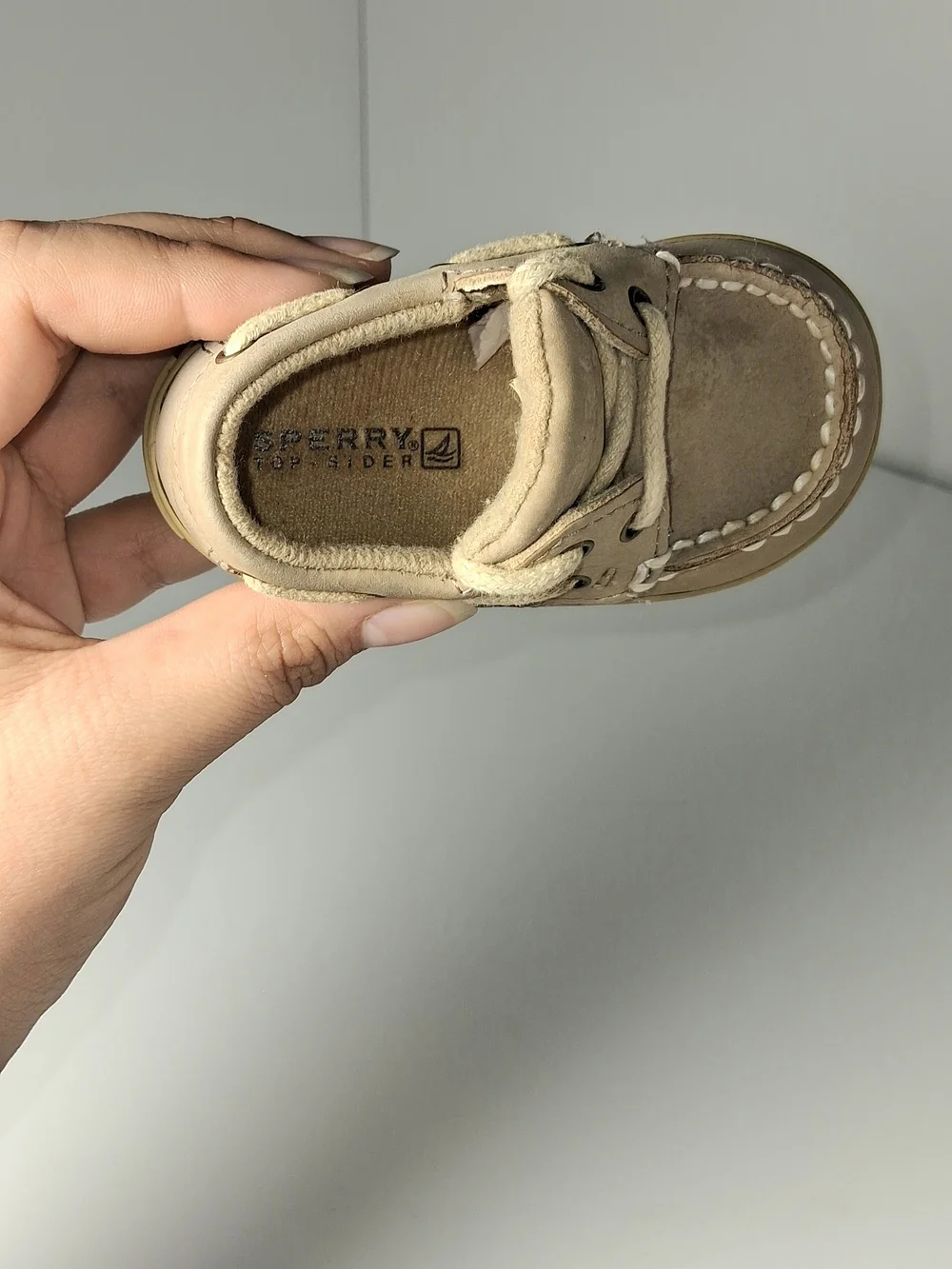 Sperry Top Sider Girls 1M Toddler Intrepid Crib Oat Linen Lace Up Boat Shoes